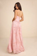 Alanis Light Pink Floral Burnout Lace-Up Maxi Dress