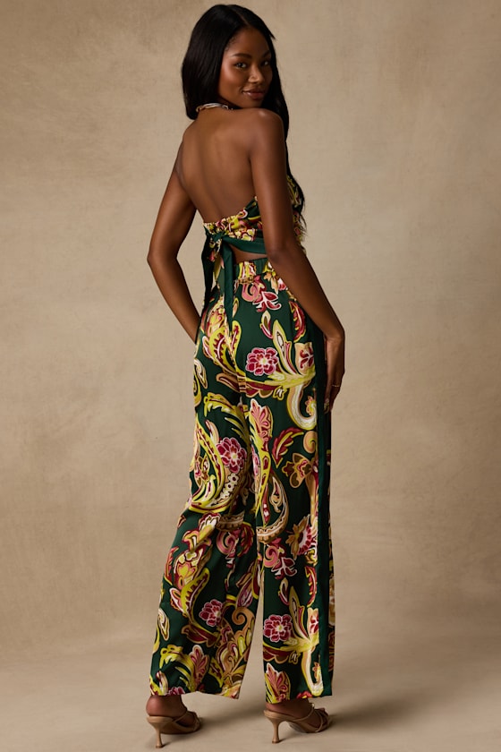 Marissa Green Boho Satin Tie-Back Two-Piece Jumpsuit