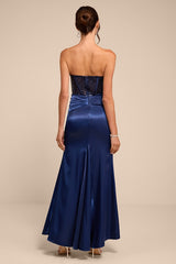 Ria Navy Blue Sequin Strapless Mermaid Maxi Dress