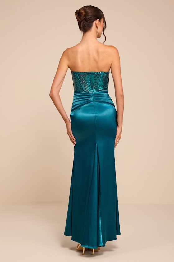 Ria Emerald Sequin Strapless Mermaid Maxi Dress