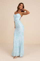Mayley Light Blue Sequin Strapless Maxi Dress