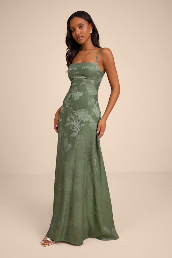 Elin Sage Floral Jacquard Lace-Up Maxi Dress