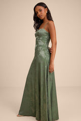 Elin Sage Floral Jacquard Lace-Up Maxi Dress