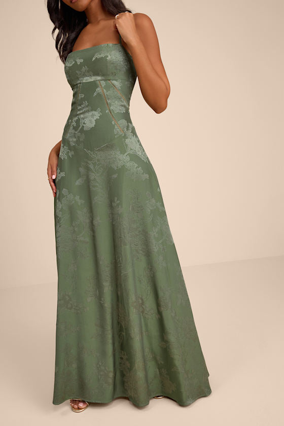 Elin Sage Floral Jacquard Lace-Up Maxi Dress