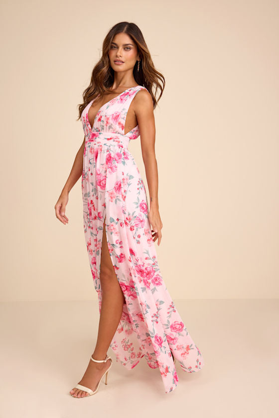Heavenly Hues Pink Floral Maxi Dress