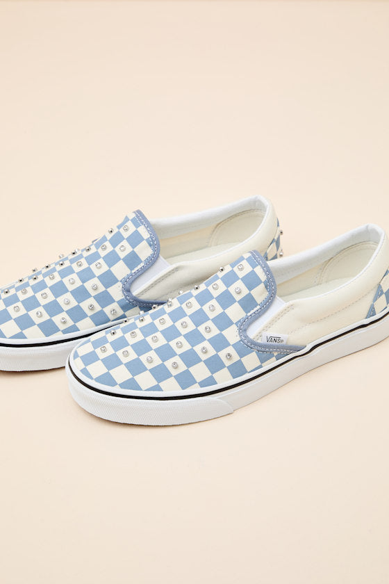 Classic Glacial Slate Checkerboard Rhinestone Slip-On Sneakers