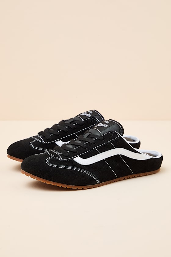 Super Lowpro Black Suede Leather Sneaker Mules
