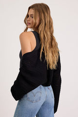 Perfectly Comforting Black Pointelle Open-Front Shrug Sweater