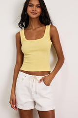 Maddie White Mid-Rise Drawstring Denim Shorts