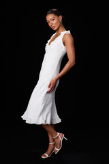 Renea White Ruffled Sleeveless Midi Dress