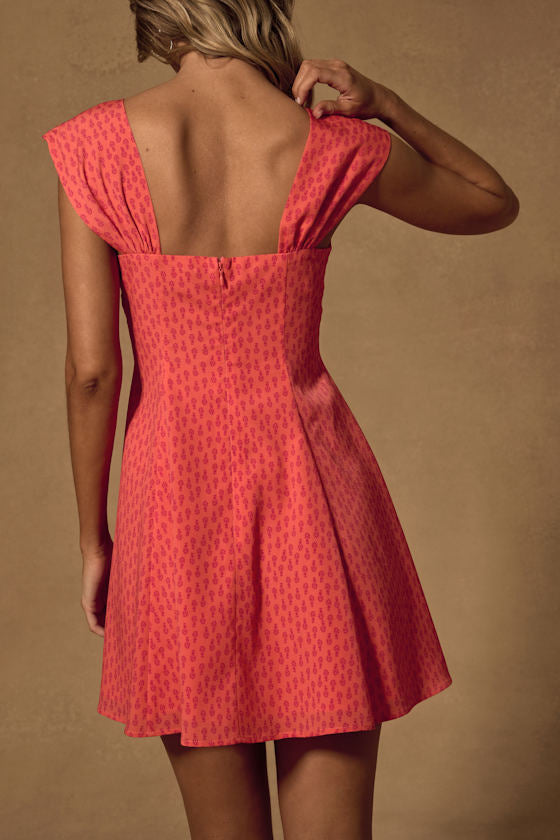 Filicia Coral Ditsy Floral Cap Sleeve Mini Dress
