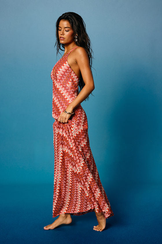 Marbella Pink Multi Crochet Sleeveless Maxi Dress