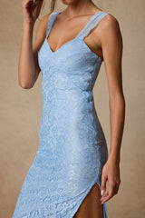 Tess Light Blue Lace Column Midi Dress