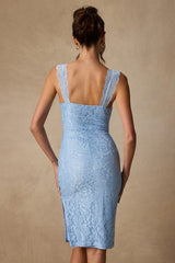 Tess Light Blue Lace Column Midi Dress