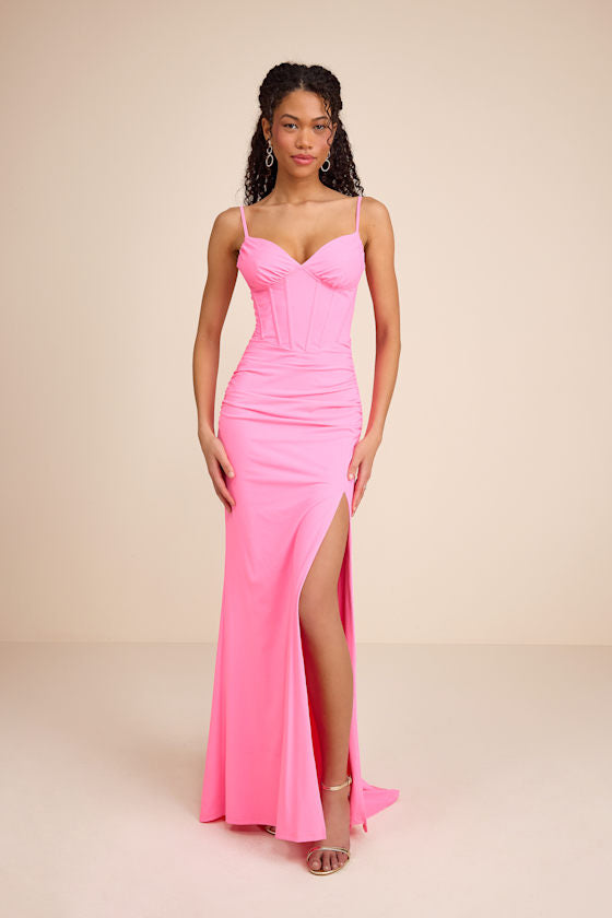 Magena Hot Pink Jersey Knit Bustier Maxi Dress