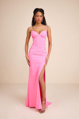 Magena Hot Pink Jersey Knit Bustier Maxi Dress