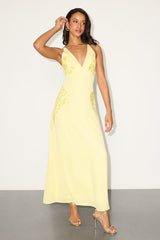 Julissa Light Yellow Embroidered Tie-Back Maxi Dress