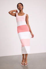 Easily Gorgeous Ivory and Pink Striped Midi Sweater Dress