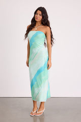 Jaylah Mint Multi Mesh Strapless Midi Dress