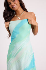Jaylah Mint Multi Mesh Strapless Midi Dress