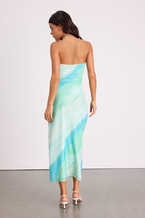 Jaylah Mint Multi Mesh Strapless Midi Dress