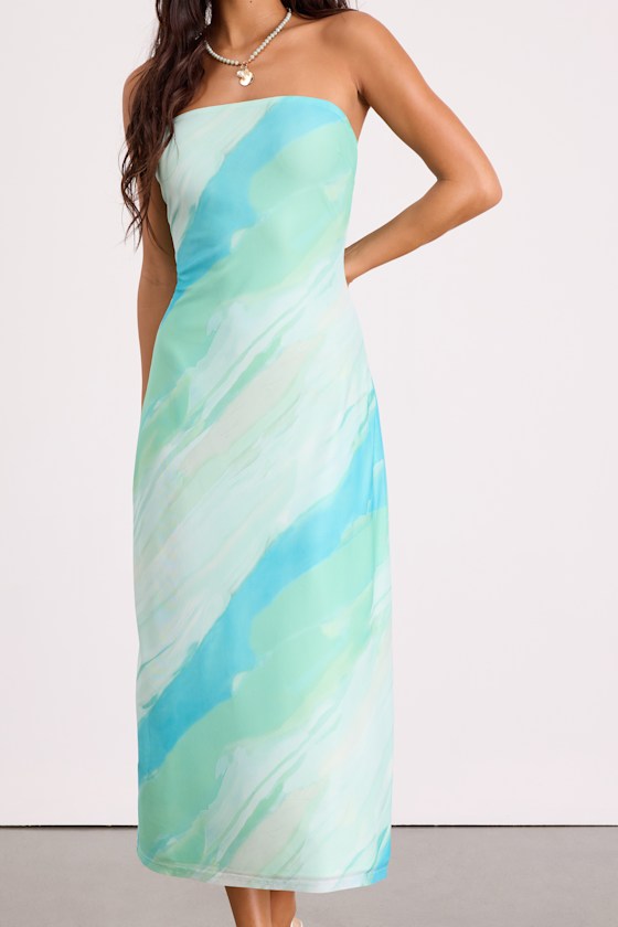 Jaylah Mint Multi Mesh Strapless Midi Dress