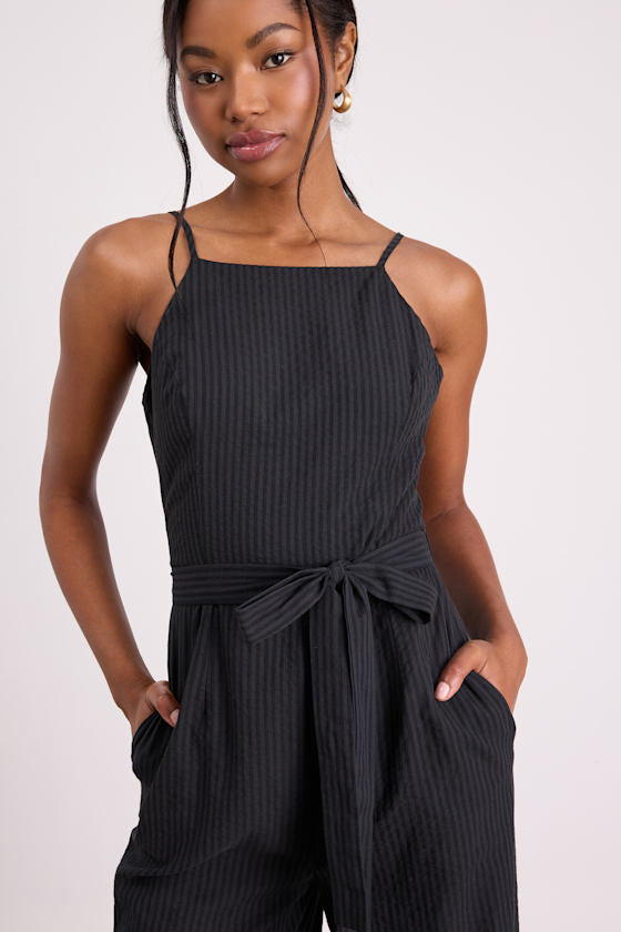 Messina Black Striped Wide-Leg Jumpsuit