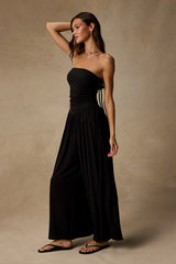 Halloran Black Pointelle Strapless Wide-Leg Jumpsuit
