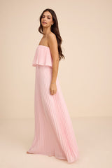 Arietta Light Pink Pleated Strapless Maxi Dress