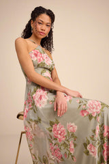Romantic Marvel Sage Floral Print Halter Neck Maxi Dress