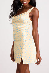 Candace Light Yellow Polka Dot Satin Mini Dress