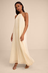 Naylani Cream Pleated Tie-Strap Maxi Dress