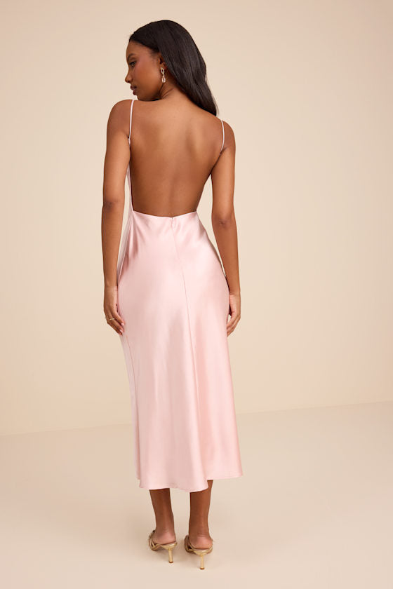 Val Blush Satin Backless Midi Dress