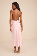 Val Blush Satin Backless Midi Dress