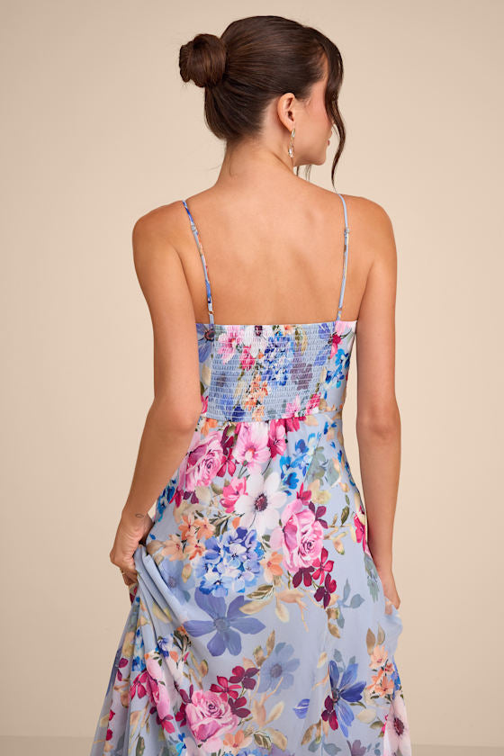 Meleia Light Blue Floral V-Neck Maxi Dress