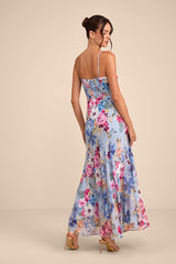 Meleia Light Blue Floral V-Neck Maxi Dress