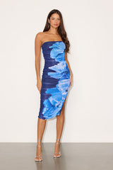 Jeanna Navy and Blue Floral Mesh Midi Dress