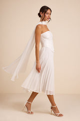 Laubrey White Floral Jacquard Midi Dress and Scarf Set