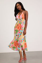 Layne Pink Multi Floral Backless Midi Dress