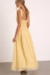 Starletta Yellow Embroidered Drop Waist Maxi Dress