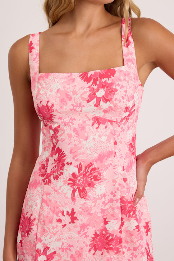 Exuberant Chicness Light Pink Floral Sleeveless Mini Dress