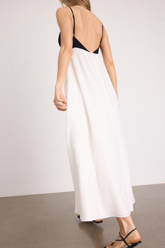 Janie Black and White Color Block Backless Maxi Dress