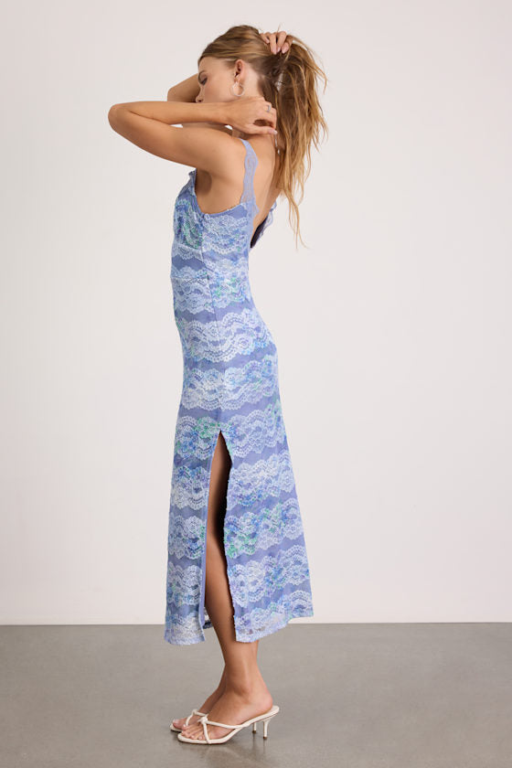Brienne Periwinkle Lace Midi Dress