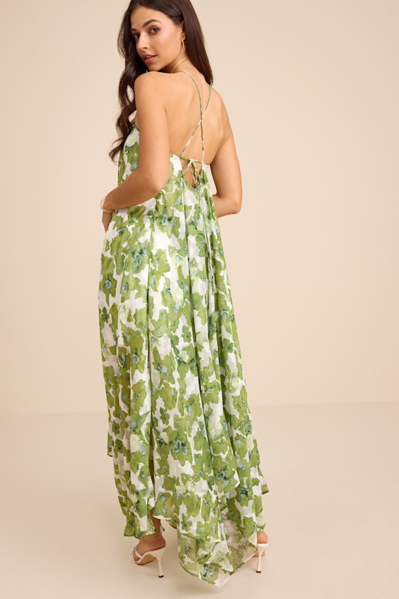 Dezzi Green Multi Floral Halter Shift Maxi Dress
