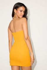 Veda Yellow Strapless Ruched Mini Dress