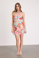 Raluca Multi Tropical Print Halter Mini Dress