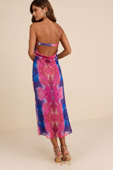 Bethany Blue Multi Clip Dot Strapless Cutout Midi Dress
