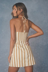 Madelia Tan Striped Halter Mini Dress