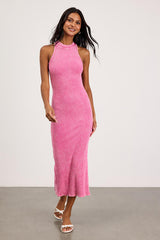 Essentially Sweet Washed Hot Pink Ribbed Sleeveless Midi Dress