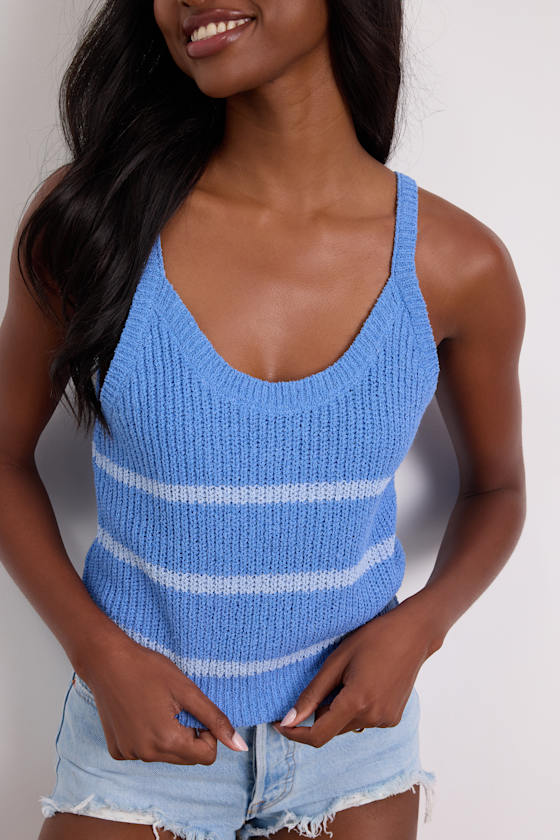 Effortless Sunshine Blue Striped Sweater Tank Top